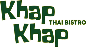 Logo Khap Khap Thai Bistro: chữ Khap Khap màu xanh lá đậm, kèm dòng Thai Bistro.